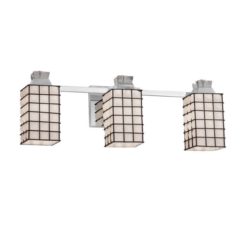 Barre d'éclairage de salle de bain 3 lumières Astor, Grille avec bulles transparentes, Chrome poli, DEL dédiée
