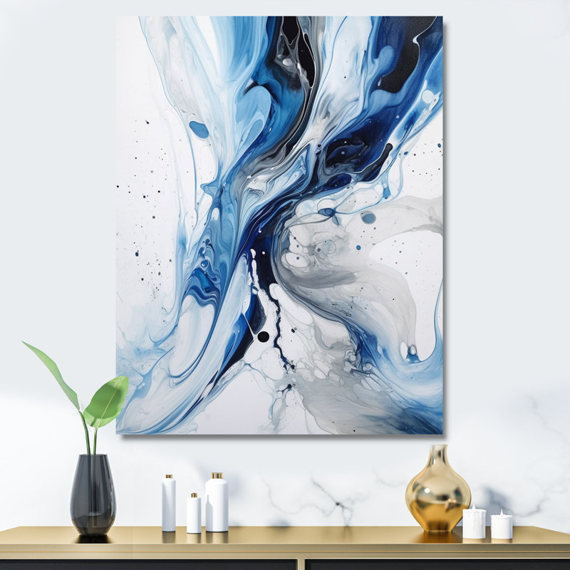 «Blue and Grey Ethereal Elixir I», reproduction d'art sur toile abstraite, Sans cadre, H 32 po x l 16 po, Toile tendue