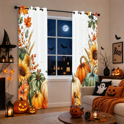 2 pièces rideaux occultants de récolte d'automne, citrouilles à l'aquarelle, tournesols, feuilles d'automne, rideaux de fenêtre imprimés, panneaux isolants thermiques obscurcissants pour le salon, la chambre, la cuisine, la décoration intérieure