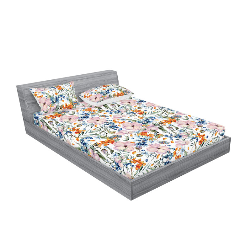 Drap-housse et taies décoratives 3 pièces Ambesonne, Rose, orange, ardoise, bleu / floral