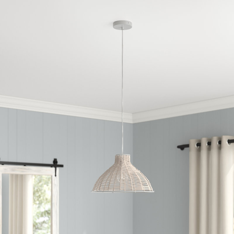 15"W 1-Light White Painted Rattan Pendant