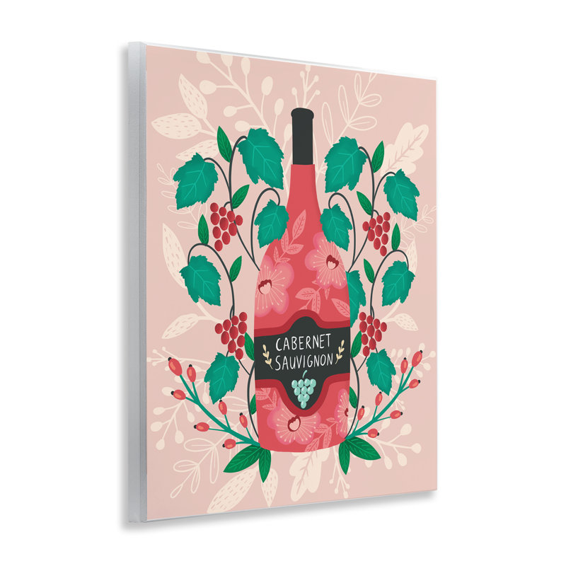  Art mural classique sur bouteille de vin floral par Louise Allen Designs