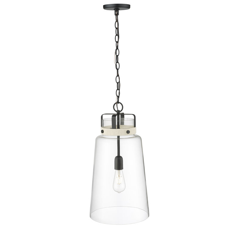 Luminaire suspendu 1 lumière Breakwater Bay Adino avec abat-jour en verre transparent, Noir mat
