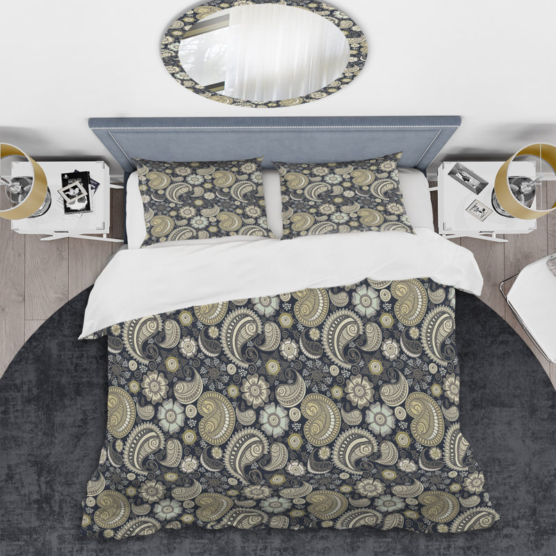 Cachemire gris floral - ensemble de housse de couette abstrait - microfibre de polyester