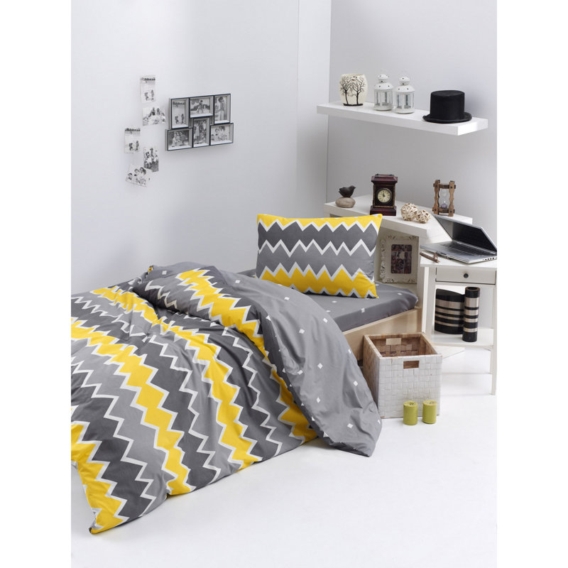 Zigros 142 TC, Yellow/White/Grey, Single - 1 Pillowcase (80 x 80 cm)
