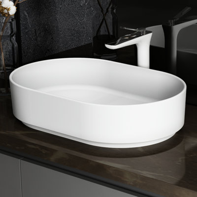 Lavabo à surface solide - blanc mat. Style contemporain, facile à nettoyer. 22,84 po Profondeur, 15,2 largeur, 5,4 hauteur. 17,17 lb Poids. Piédestal sans égouttoir et largeur. Sans