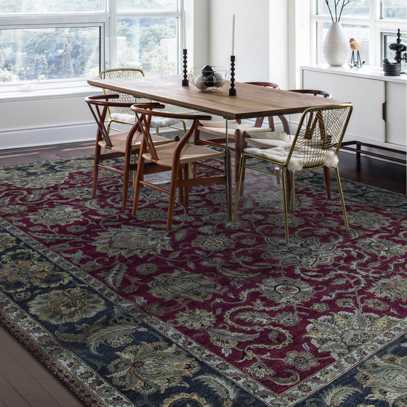 Magnolia Wool Oriental Area Rug in Green/Red