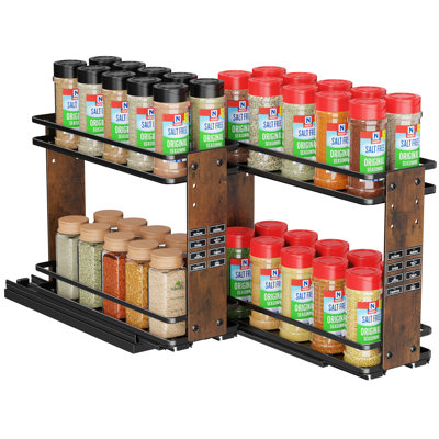  2pcs Pull-out Spice Rack, Double-layer, Wood Grain, Cabinet Spice Storage, Height-adjustable Kitchen Seasoning Rack, Easy Installation