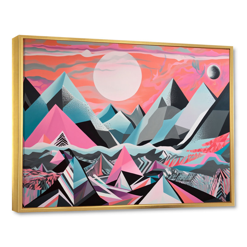 Desaree " Pink Sharp Mountains ", 34" H x 44" W x 1.5" D, Gold Floater Framed