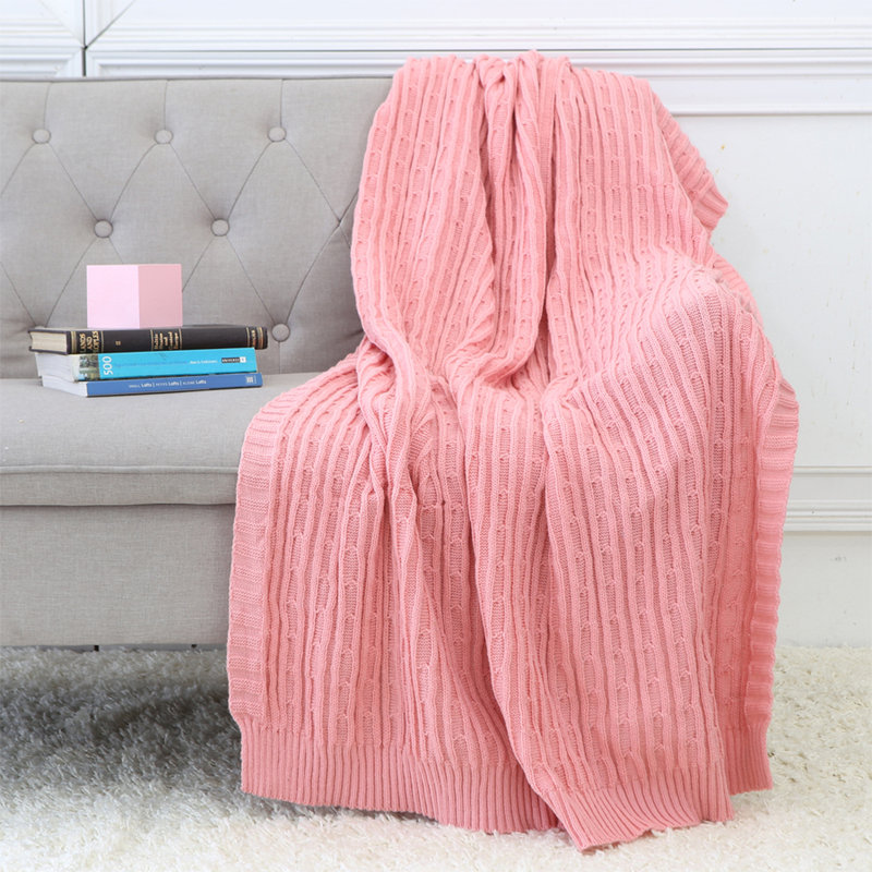 Jeté léger en tricot torsadé, Rose
