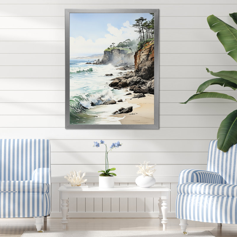 Beach Cliffhanger - noir II - imprimé, H 32 po x l 16 po x P 1 po, Cadre photo argenté