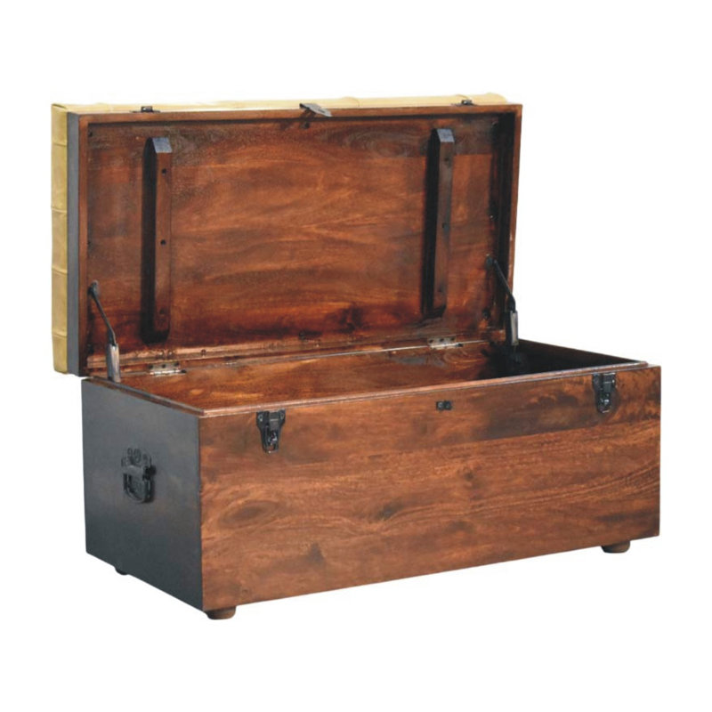 Banc de rangement en cuir brun clair