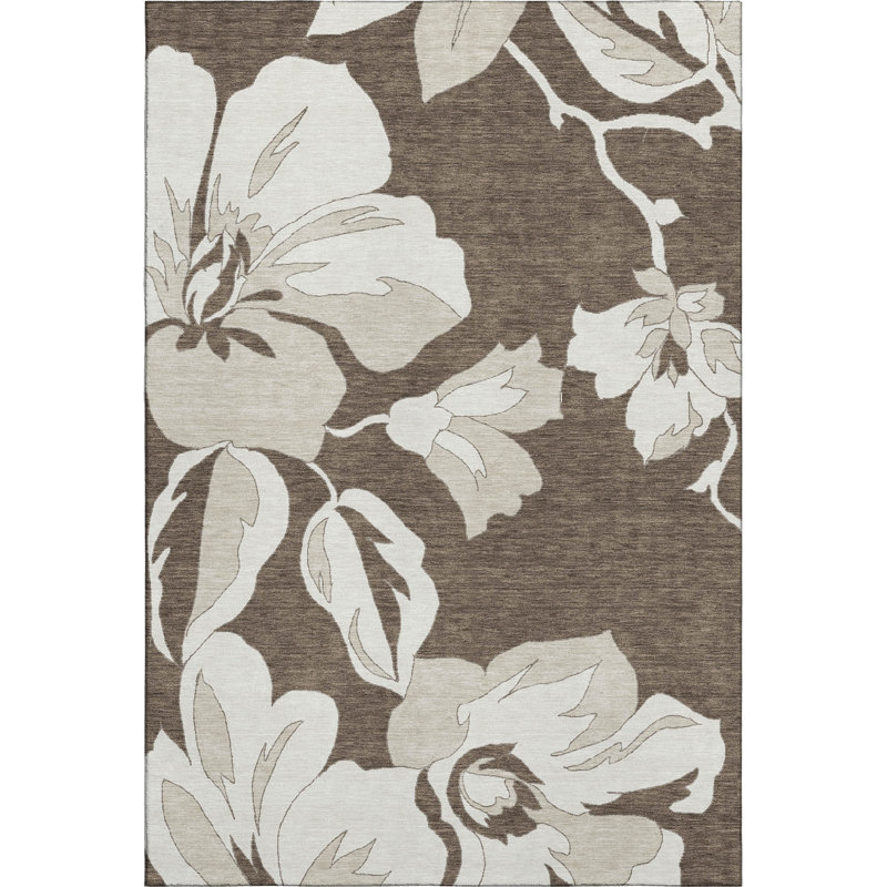 Premium Machine Washable Prisco Brown Rug, Rectangle 5' x 7'6"