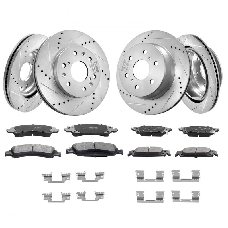 Drilled Slotted Front Rear Brake Rotors Pads Kit for Chevy Silverado GMC