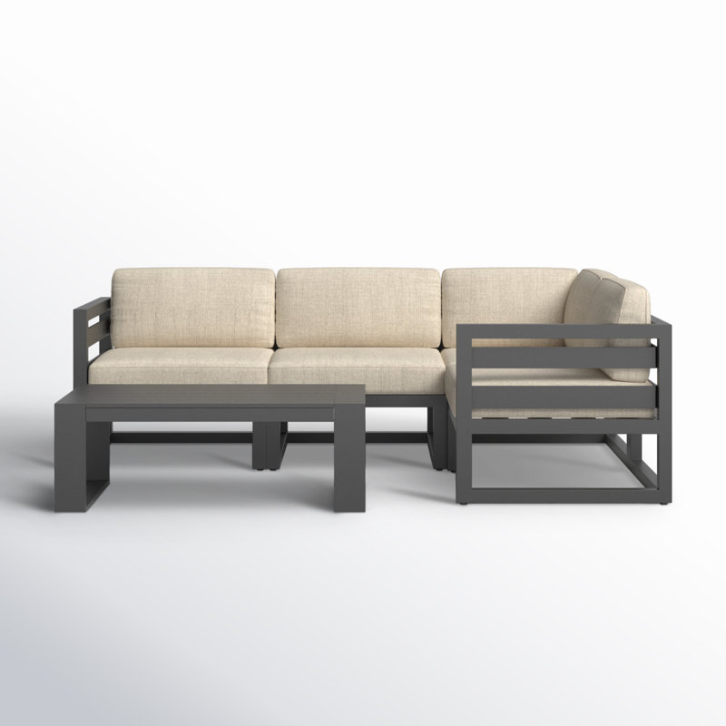 Avion 5 Piece Sectional Set - Black, Canvas Charcoal Sunbrella® Canvas, Slate