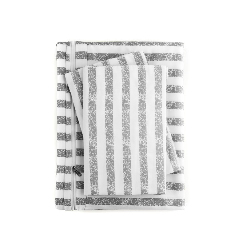 Gray Striped King Microfiber 3-Piece Duvet Cover Set
