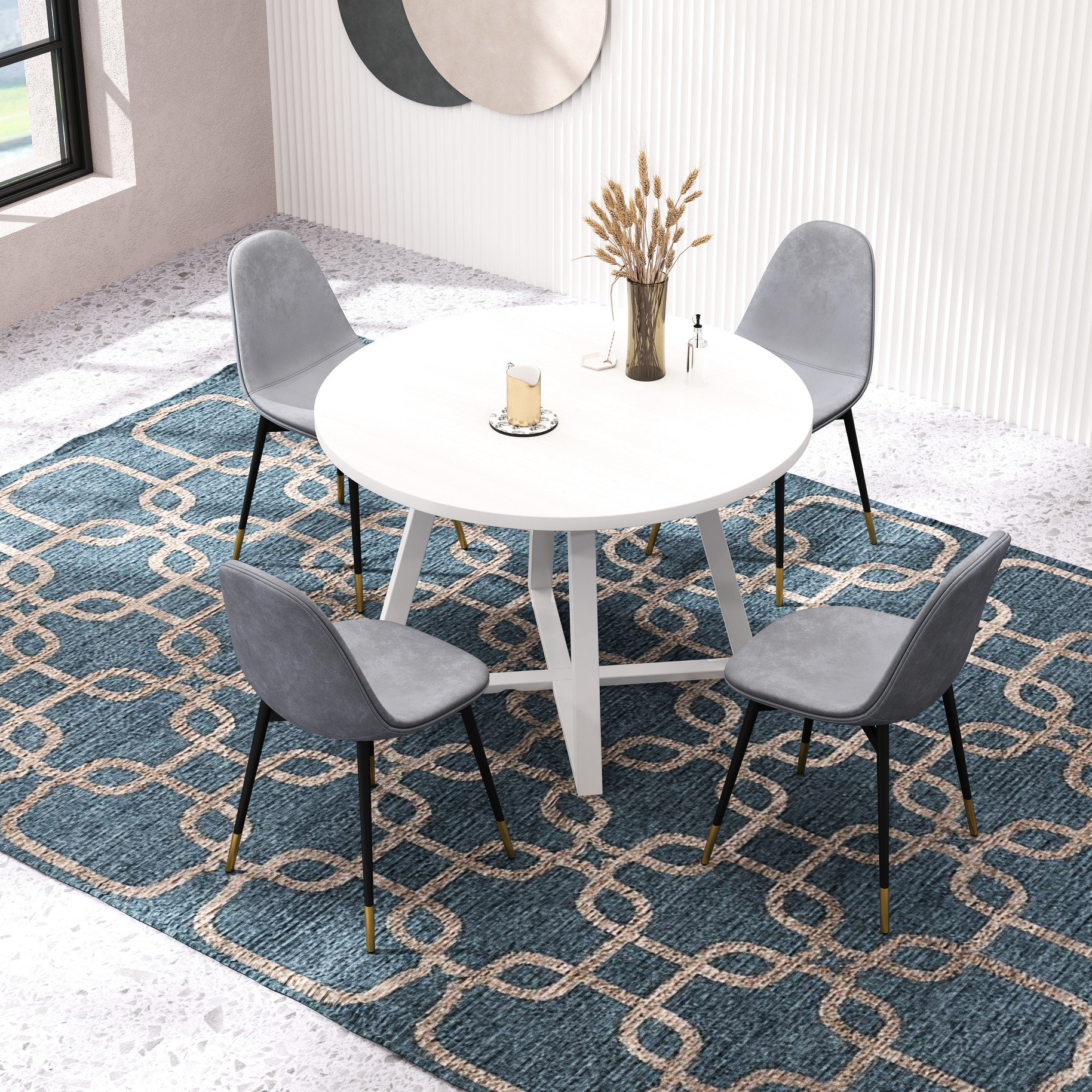 Mercer41 Gray 5 Dining - Round Table With And Comfy Chairs Stylish & 4 ...