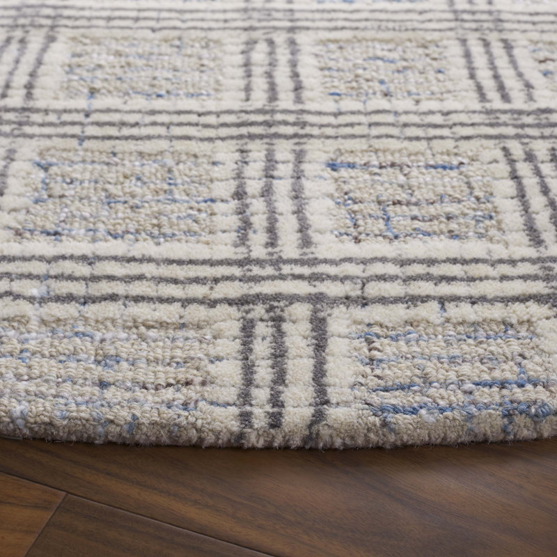 Stepanian Ebony Hand Tufted Wool Pile Plaid Rug, Round 6'