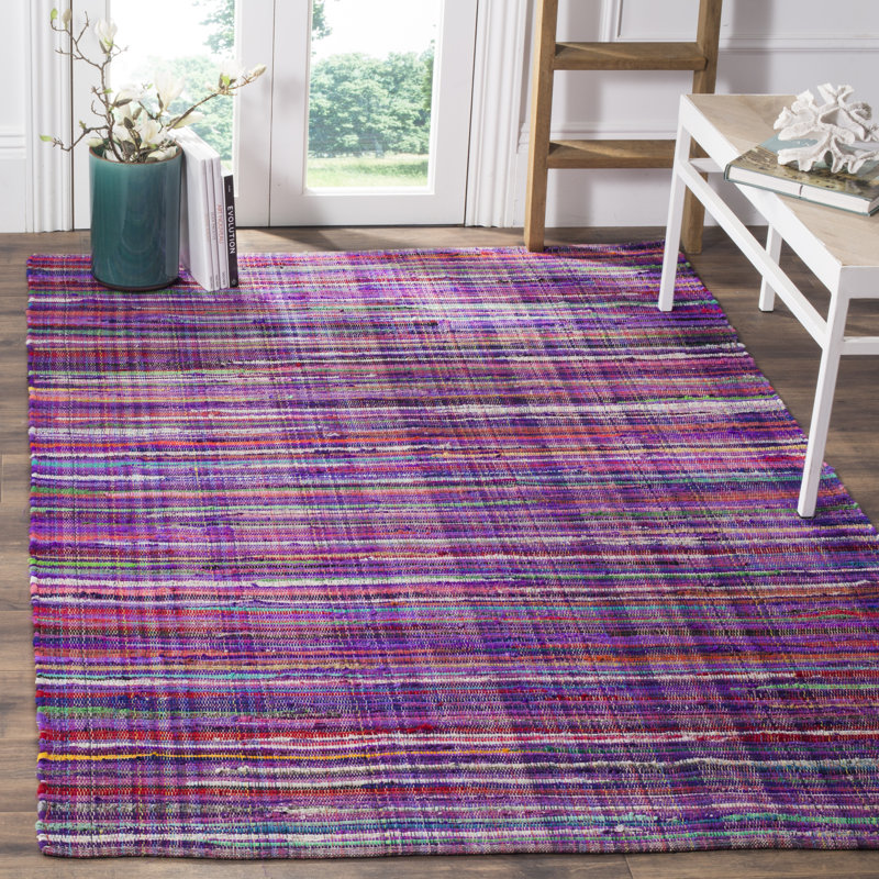 Tapis multicolore en coton tissé à plat à la main Fales, Rectangle de 5 pi x 8 pi