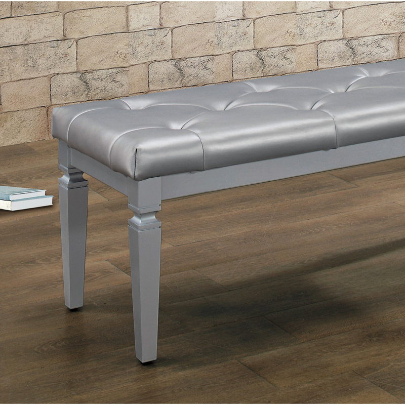 Banc rembourré en mousse moderne avec revêtement et section en similicuir argenté