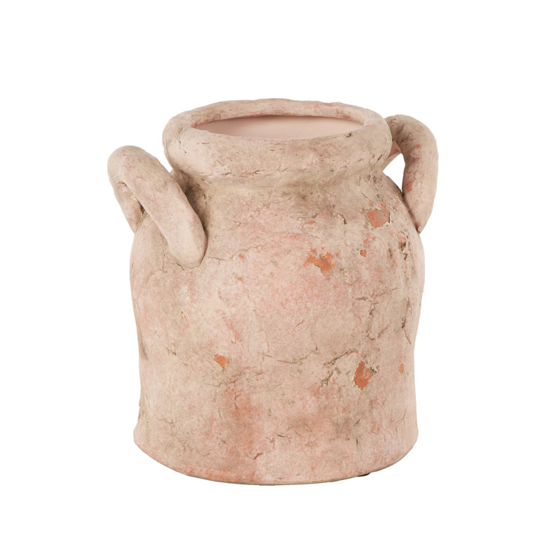 Tifni Cole And Grey Ceramic Antique Style Distressed Decorative Vase With Handles, 8.3" H x 8.5" W x 7.35" D, Pink
