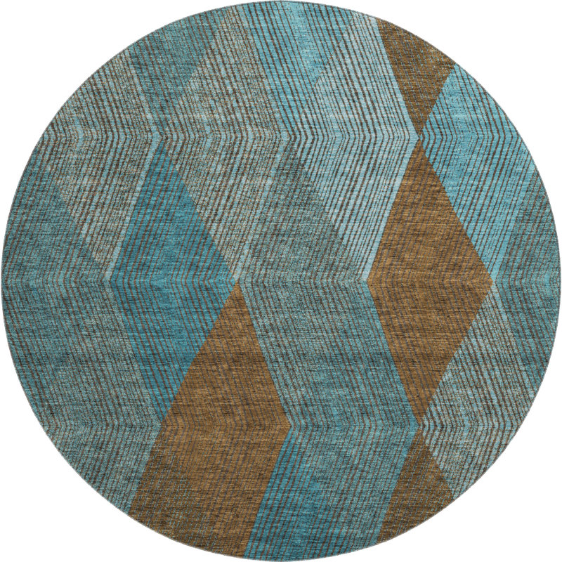 Tapis bleu sarcelle lavable à la machine Premium Prisco, Rond 8 pi