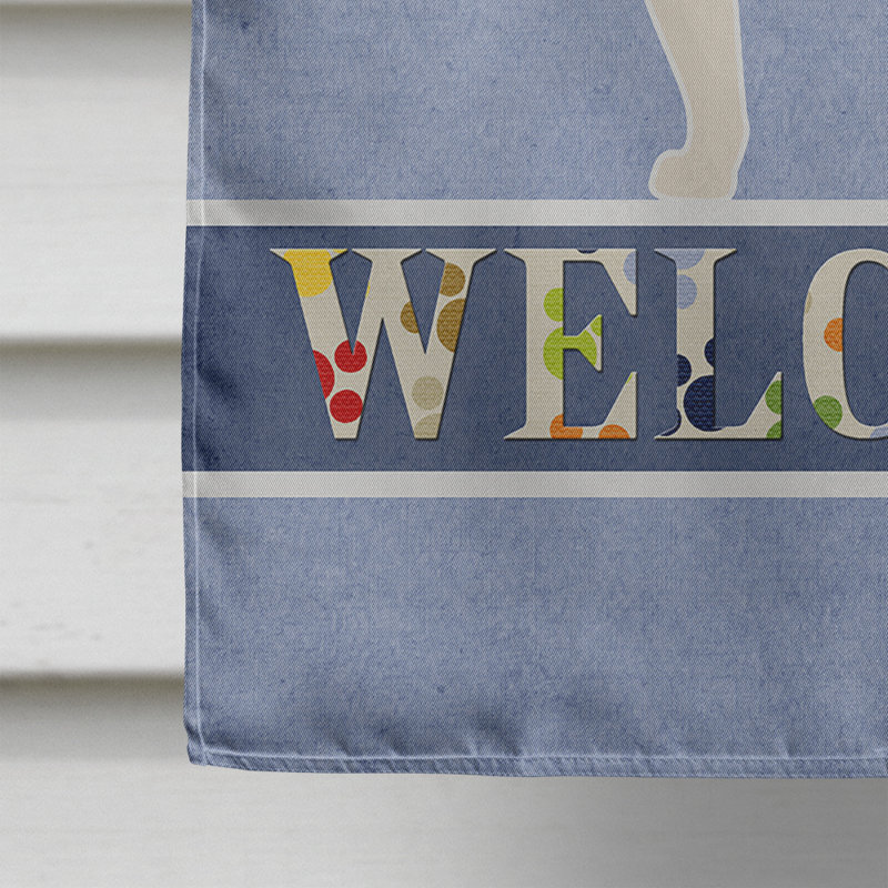 Polyester 2 côtés 40 x 28 po welcome drapeau maison, Bull terrier blanc debout