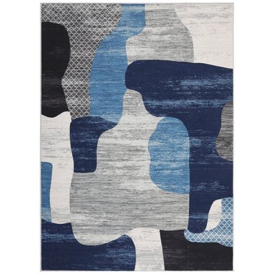 Modern Abstract Area Rugs Living Room Rug, Machine Washable Non Slip Rug for Bedroom, Low Pile Contemporary Floor Carpet for Dining Room Home Office, Foldable Thin Mat