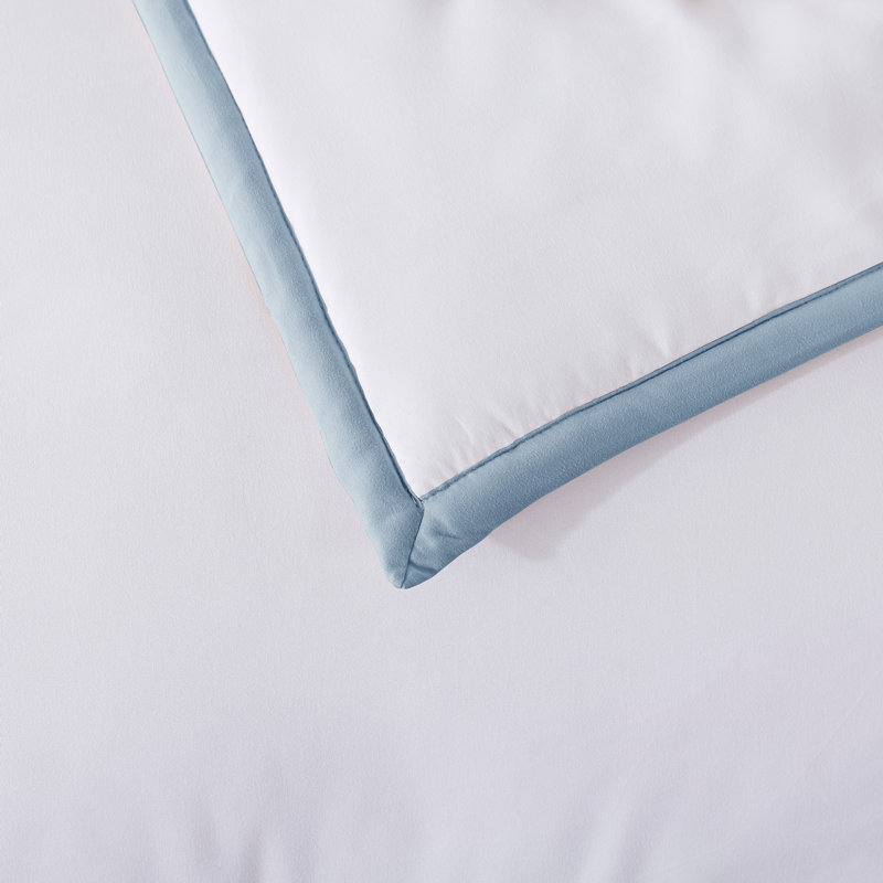 Polyester Box Stitch Comforter, Blue Fog/White, Queen Comforter + 2 Standard Sham