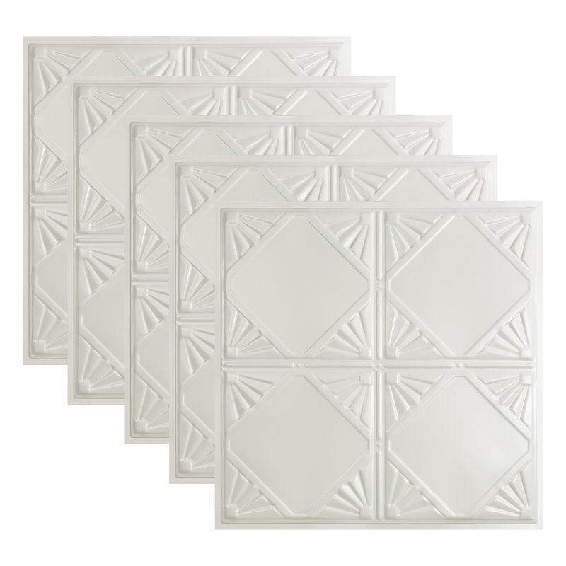 Tuile de plafond Great Lakes Tin Erie 2 pi x 2 pi (paquet de 5), Blanc brillant