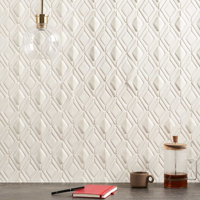 Nabi Jewel 3D Glossy Glass Mosaic Tile, Natural White