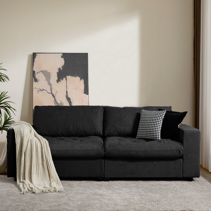 Canapé rembourré à accoudoirs carrés 87 po avec espace de rangement caché, Noir