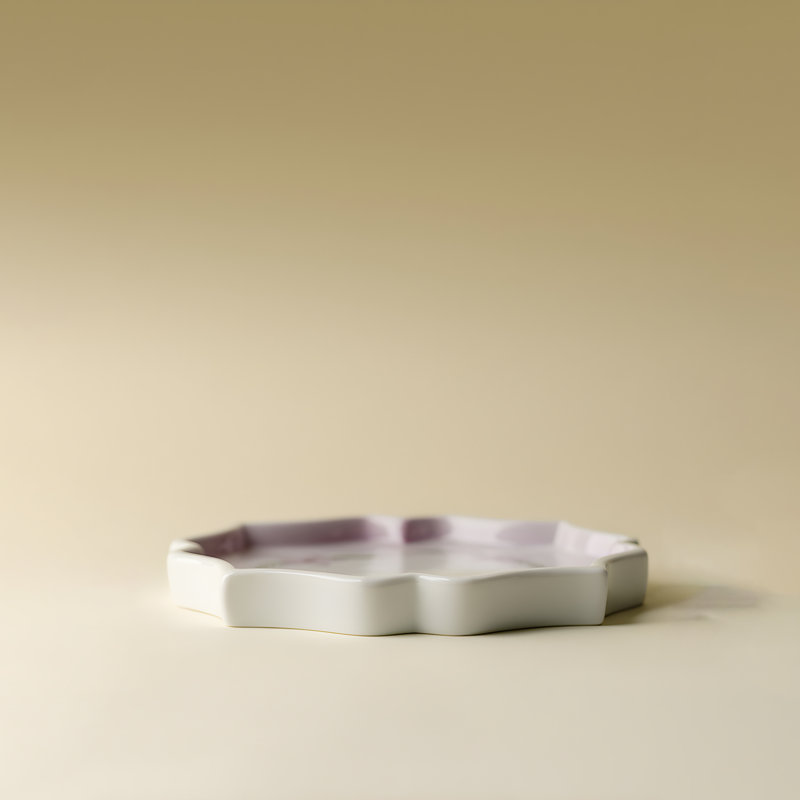 White Porcelain Gradient Purple Flower Teapot Holder | Hand Drawn Ceramic Dry Tea Tray | High Aesthetic Tea Tray | Essential For Tea Ceremony