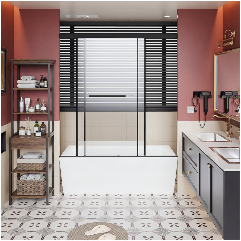 60x62 Inch Standard Size Frameless Aluminum Shower Door, Dual Sliding Doors with Quiet Soft-Close Track, Easy 30-Min Install, Enhanced Leak Protection with Lengthened Water Guard