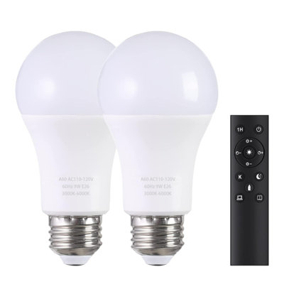 A19 Led Light Bulbs With Remote Control, 800lm 9w, 60w Equivalent Led Bulbs,stepless Dimmable 3000k-6000k,e26 Base