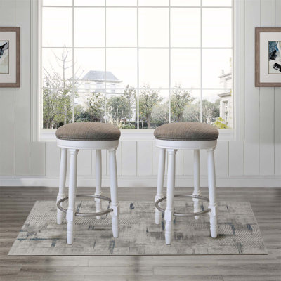 Bar Stools Set of 2, 26 Inch Counter Height, 360 Degree Swivel Wooden Barstool with Fabric Upholstered Seat, WHITE Finish, Stylish Accent for Kitchen and Dining