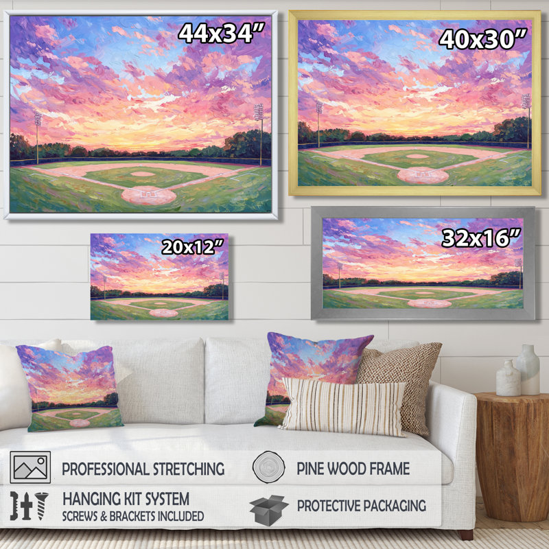 Baseball Field At Sunrise II - Sport Baseball, impression d'art mural, Reproduction encadrée d'une seule photo sans pass
