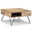 Table basse à plateau carré industriel en bois de manguier massif avec rangement caché et deux plateaux relevables Hunter-1805151310