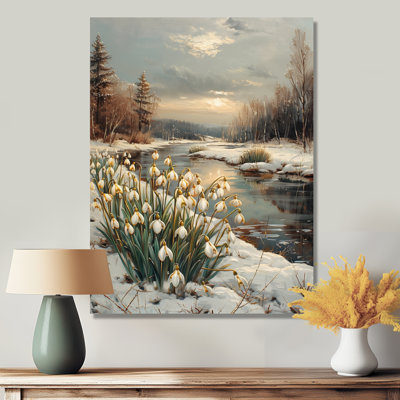 Winter Snowdrops Flowers By The Lake I - Snowdrops, art mural