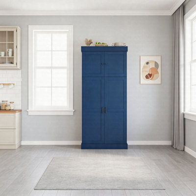 Tall Freestanding Kitchen Pantry Cabinet With Adjustable Shelves, Drawers And Built-In Wine Racks, Modern Shaker Style