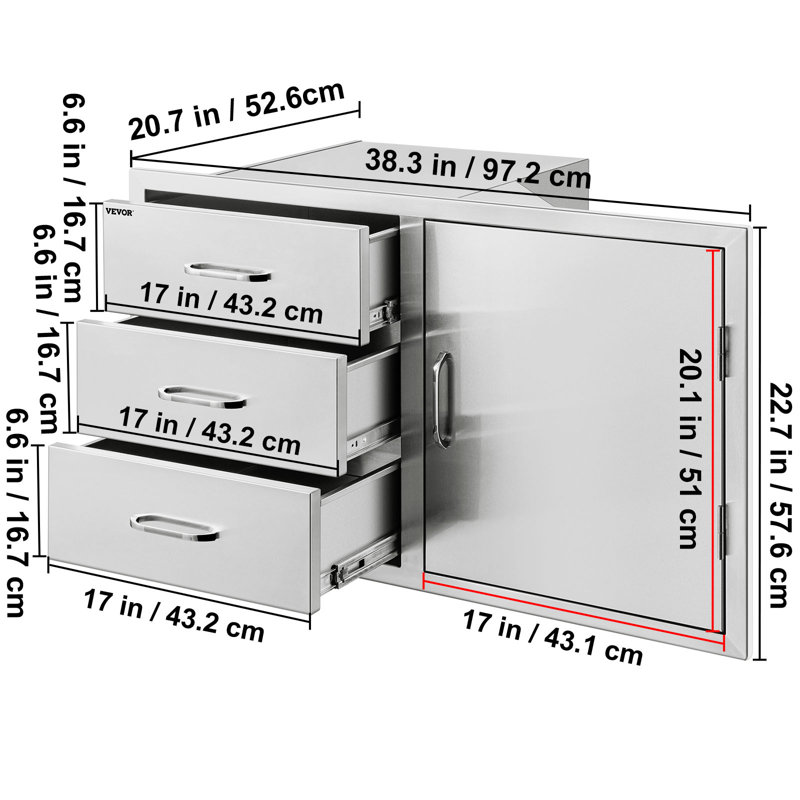 38.3'' Stainless Steel Outdoor Kitchen Drawer and Door Combo