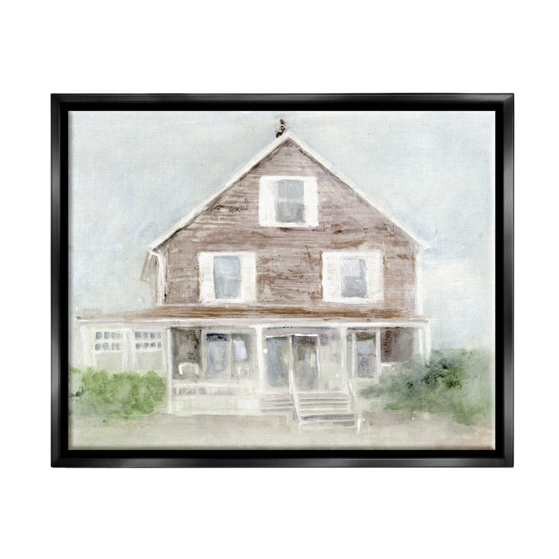 «Coastal House Calm Porch Floater» par Stellar Design Studio, Cadre flottant noir de jais, H 17 po x l 21 po x P 1,7 po