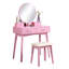 Coiffeuse et tabouret élégants en bois rose pour la décoration intérieure, avec tiroir de rangement, pattes de coiffeuse et plateau rembourré.