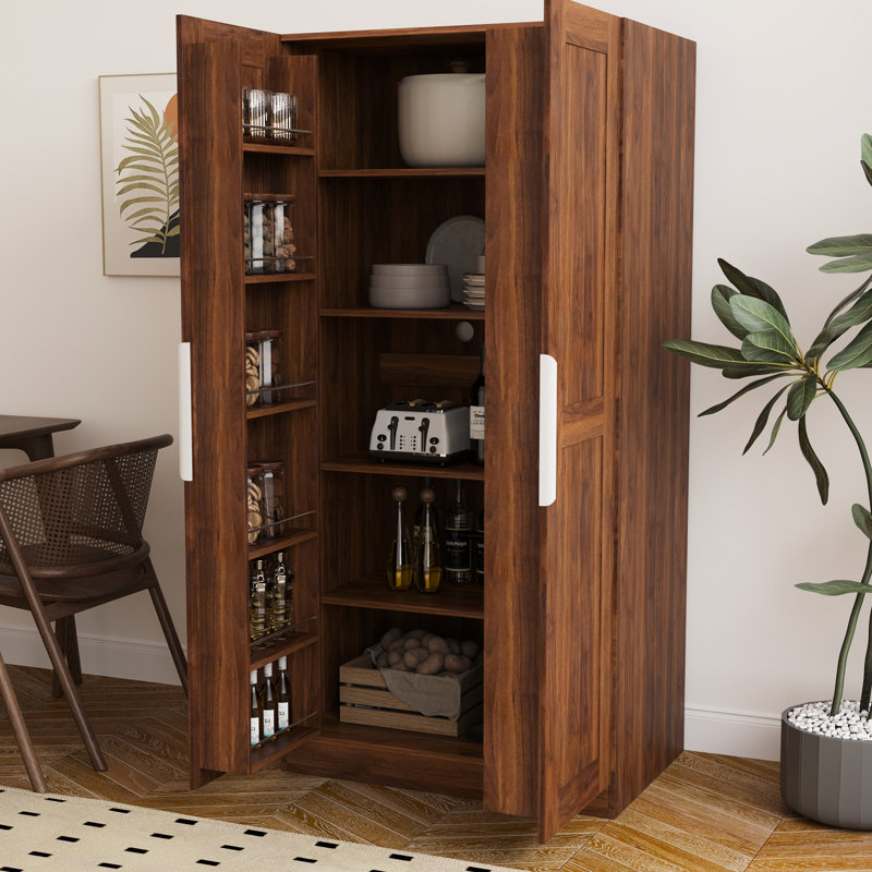 L'armoire de cuisine 62,72 po en noyer, avec portes et tablettes, offre un espace de rangement supplémentaire pour votre armoire de rangement en noyer, à plusieurs niveaux pour rehausser le décor de la salle à manger
