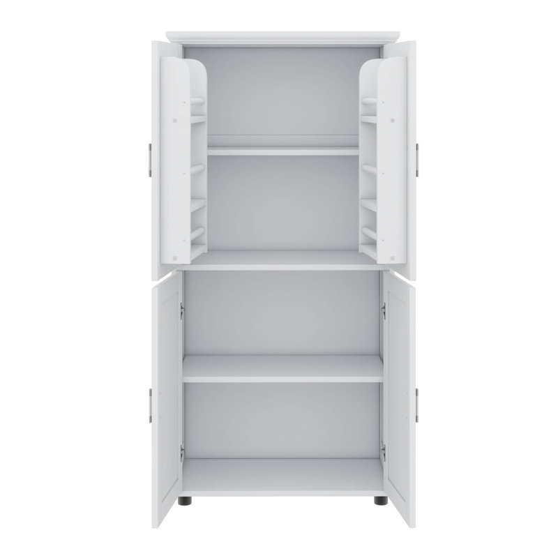 Armoire de plancher autoportante pour salle de bain, conception haute et large, 4 portes, tablettes réglables