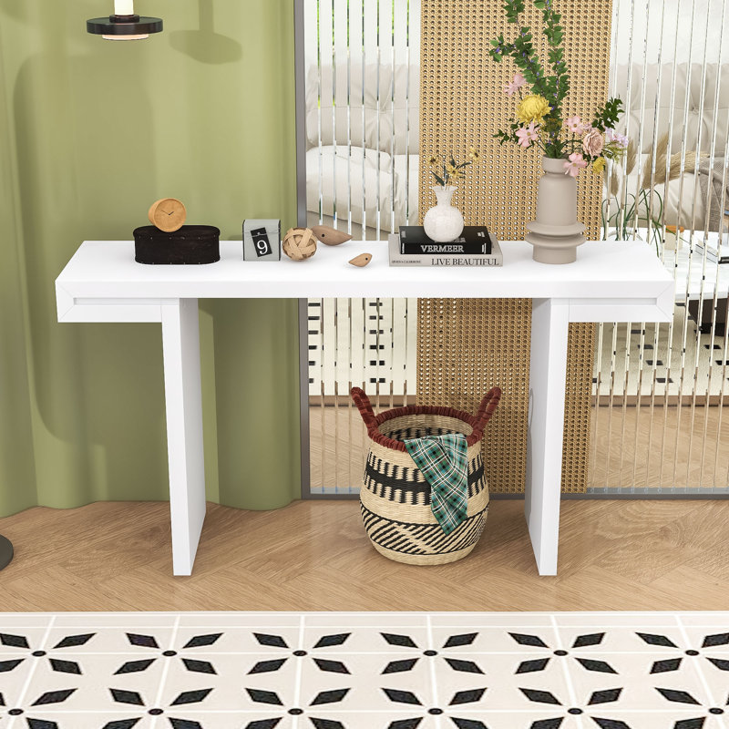 Table d'entrée spacieuse avec motif géométrique, finition résistante aux égratignures, Blanc