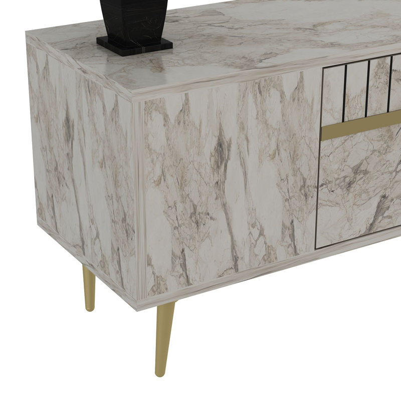 Olivia TV Stand, Vintage White/Gold, 150cm