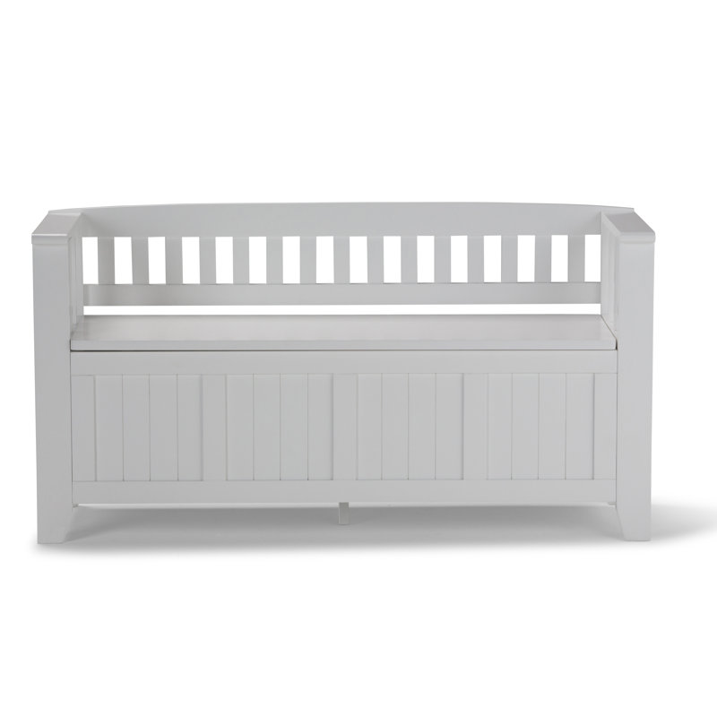 Banc de rangement en bois massif Acadian de 48 po de largeur avec couvercle relevable et rangement spacieux, Blanc