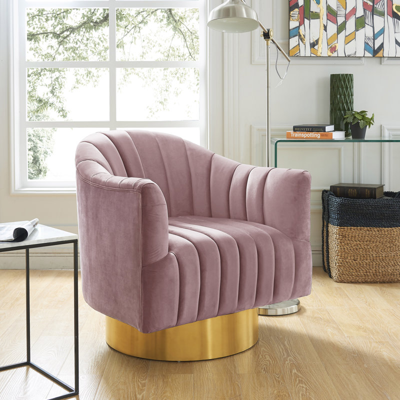 Fauteuil d'appoint pivotant en velours Farrah, Or, Velours rose