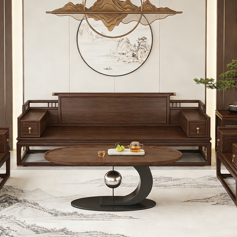 Table basse légère de luxe avec base en acier au carbone, 17,71 po H x 39,37 po L x 21,65 po l, Noir